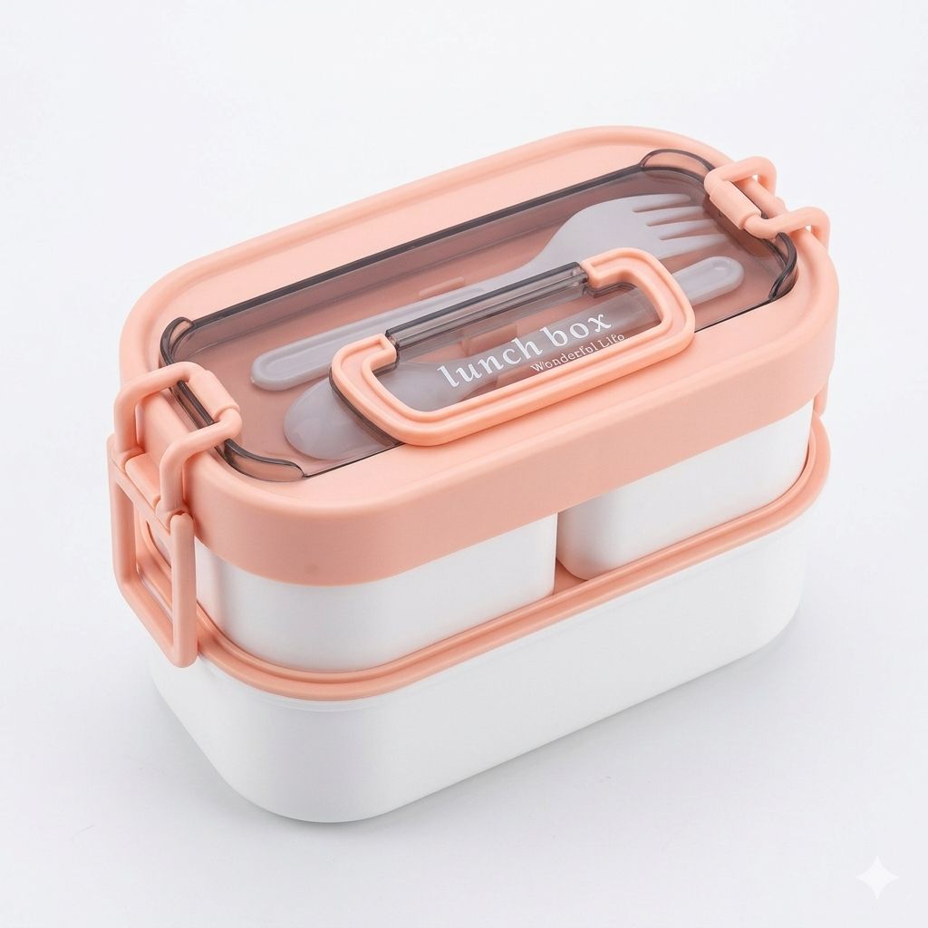 Title: Double Layer Portable Lunch Box with Cutlery