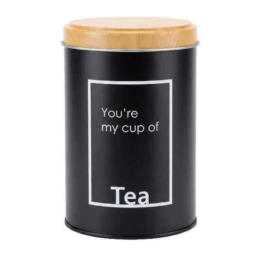 "Tea" Black Round Storage Canister
