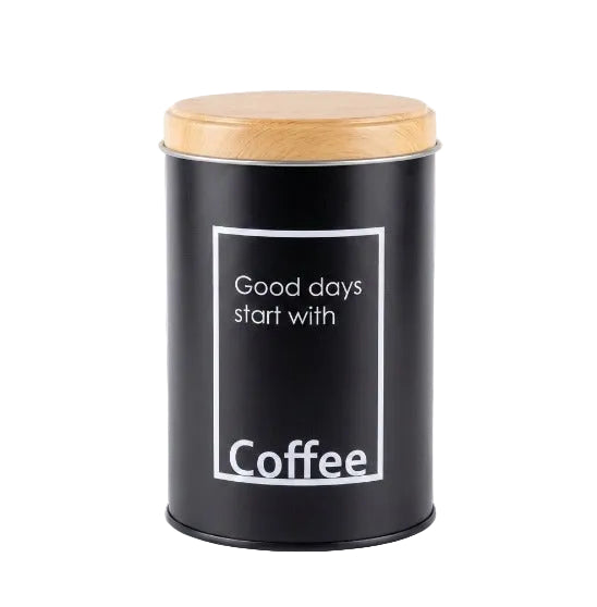 "Coffee" Black Round Storage Canister