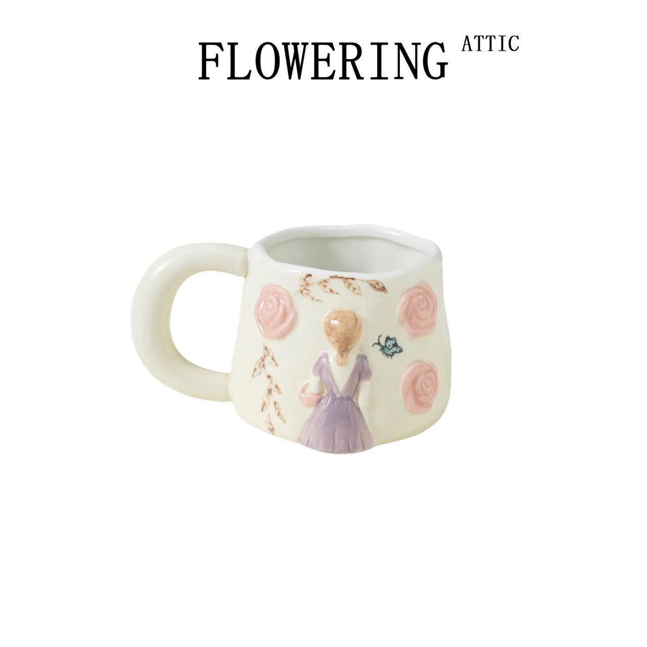 3D Girl & Flower Ceramic Mug