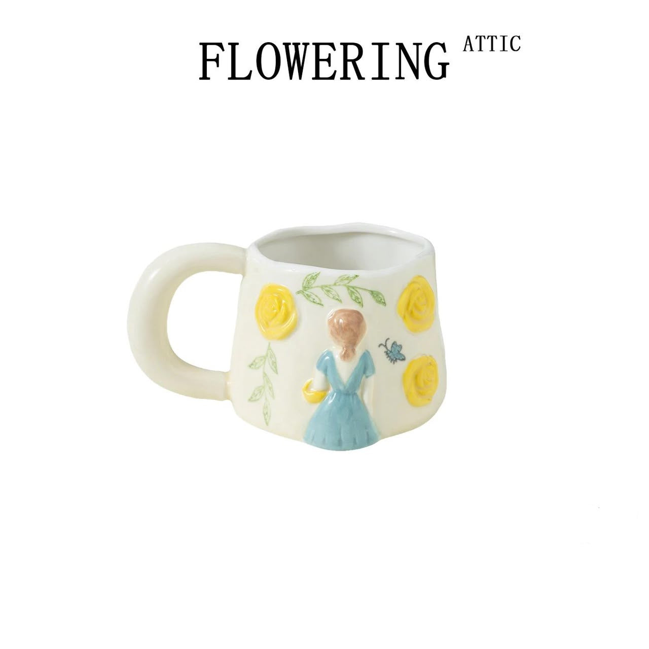3D Girl & Flower Ceramic Mug
