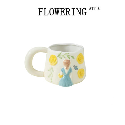 3D Girl & Flower Ceramic Mug