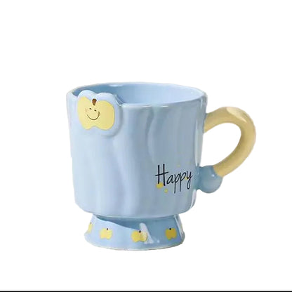 Whimsical Apple-Themed Ceramic Footed Mug Collection