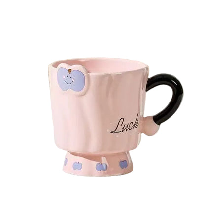 Whimsical Apple-Themed Ceramic Footed Mug Collection