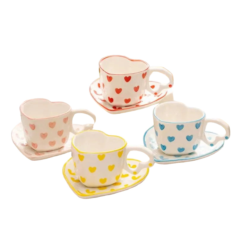 Sweet Heart-Shaped Ceramic Mug & Saucer
