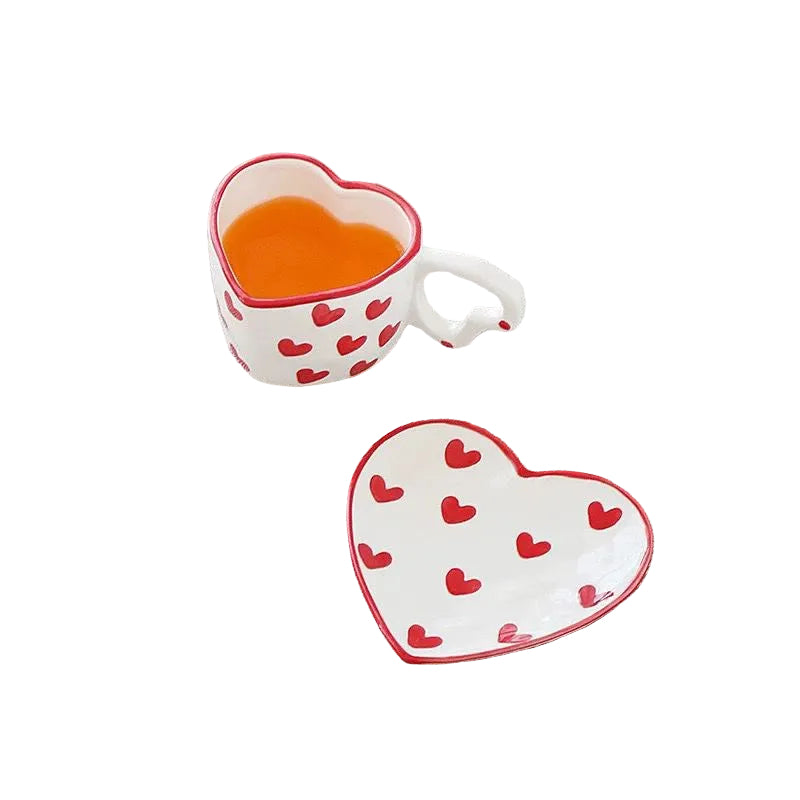 Sweet Heart-Shaped Ceramic Mug & Saucer