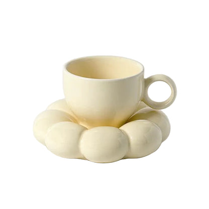 Pastel Puffy Flower Ceramic Mug & Saucer