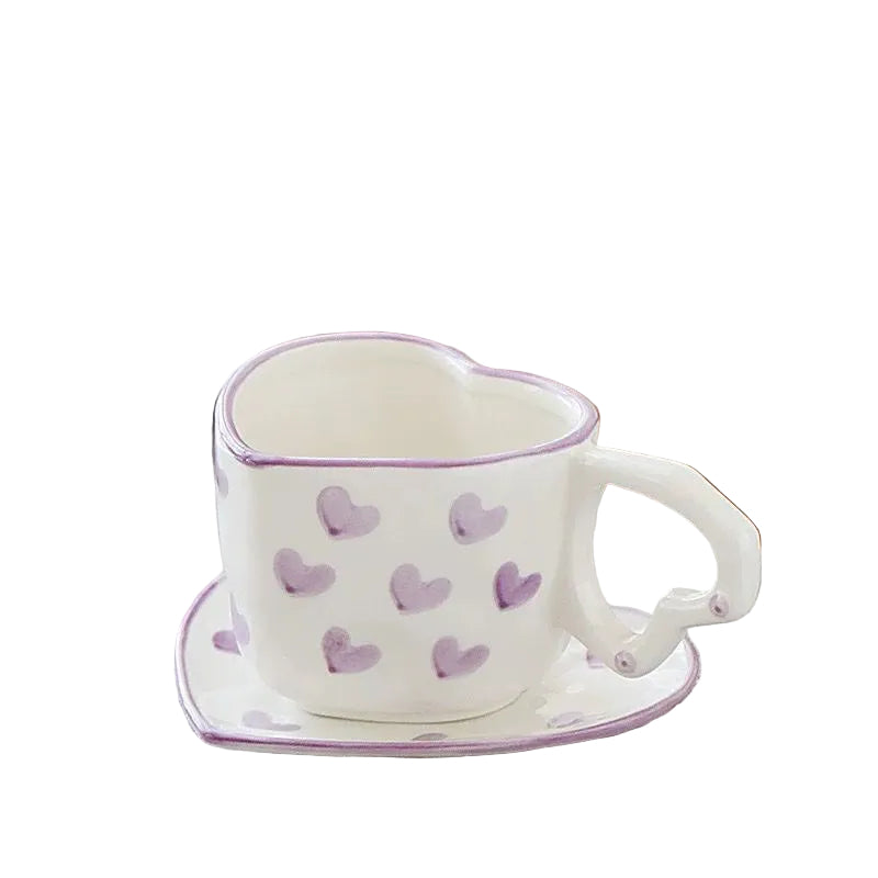 Sweet Heart-Shaped Ceramic Mug & Saucer