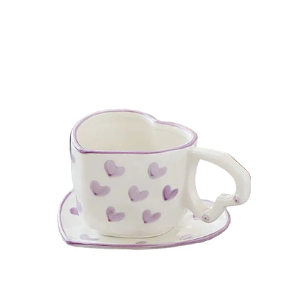 Sweet Heart-Shaped Ceramic Mug & Saucer