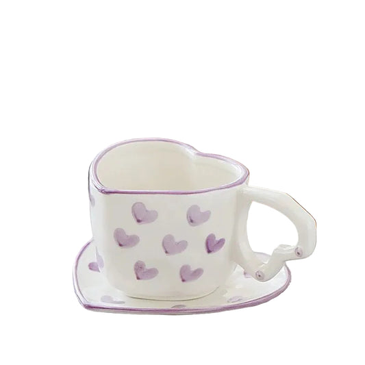 Sweet Heart-Shaped Ceramic Mug & Saucer