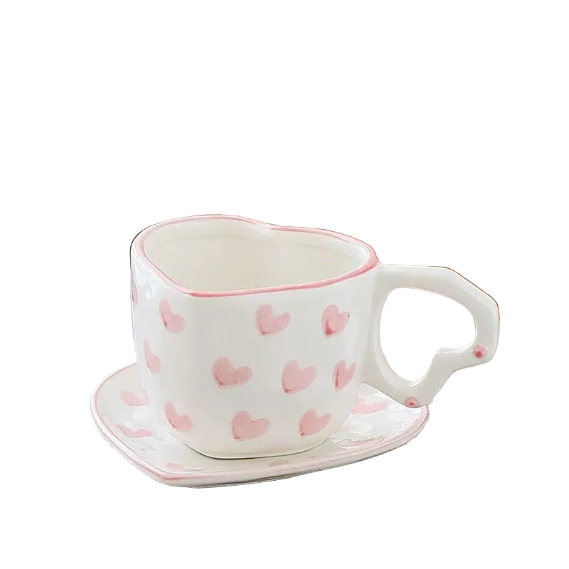 Sweet Heart-Shaped Ceramic Mug & Saucer