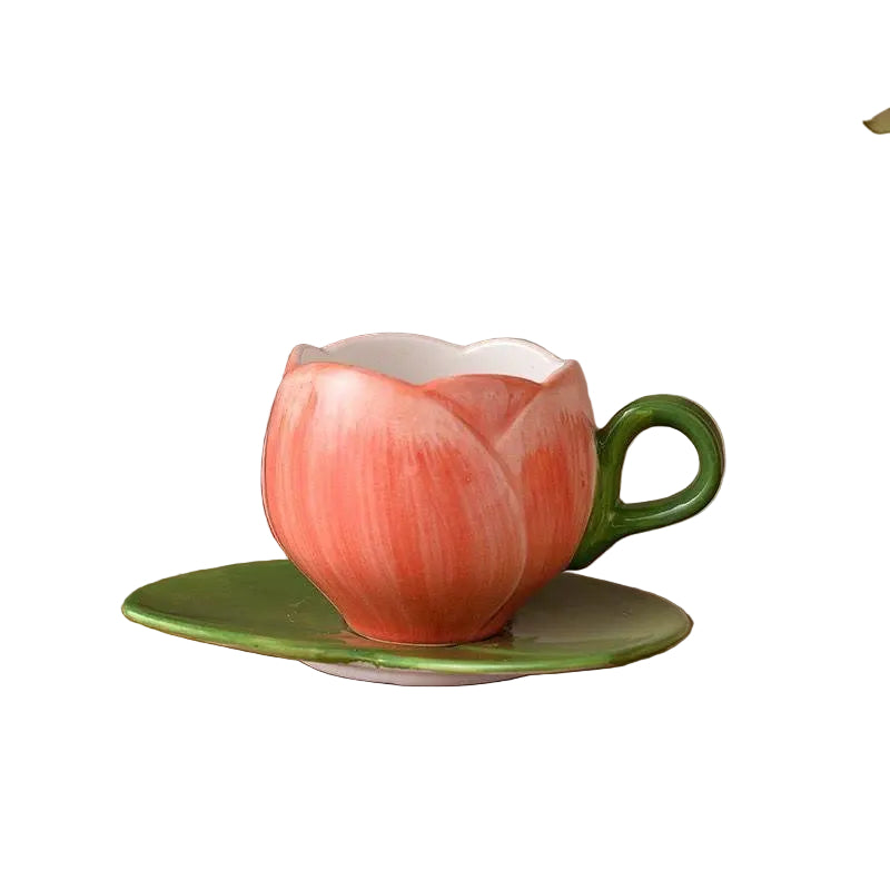 Miniature Flower-Shaped Ceramic Cup and Saucer – Decorative Desk Accessory