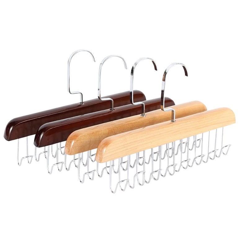 Multi-Hook Wooden Accessory Hanger – Space-Saving Organizer for Ties, Belts, and Scarves