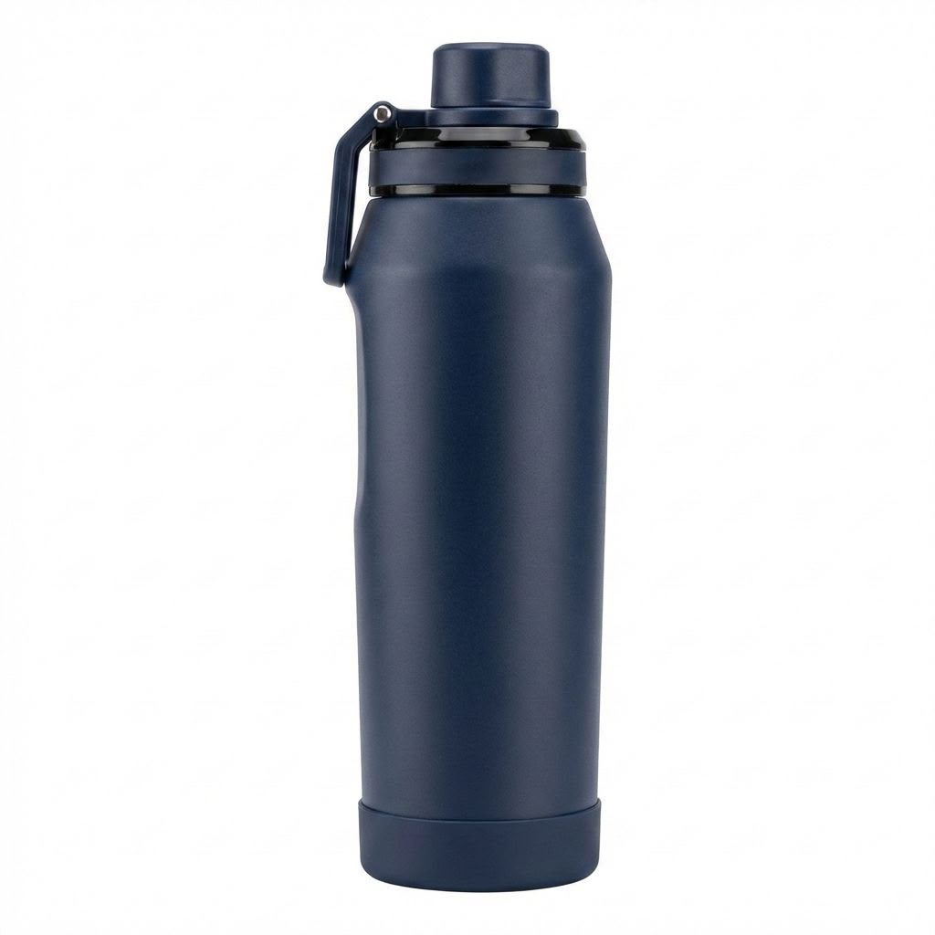 Minimalist Matte Navy Insulated Sport Water Bottle with Carry Handle 800 m