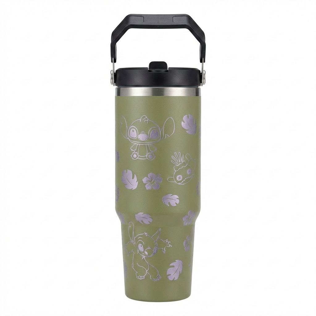Playful Character-Themed Olive Green Stainless Steel Insulated Travel Tumbler
