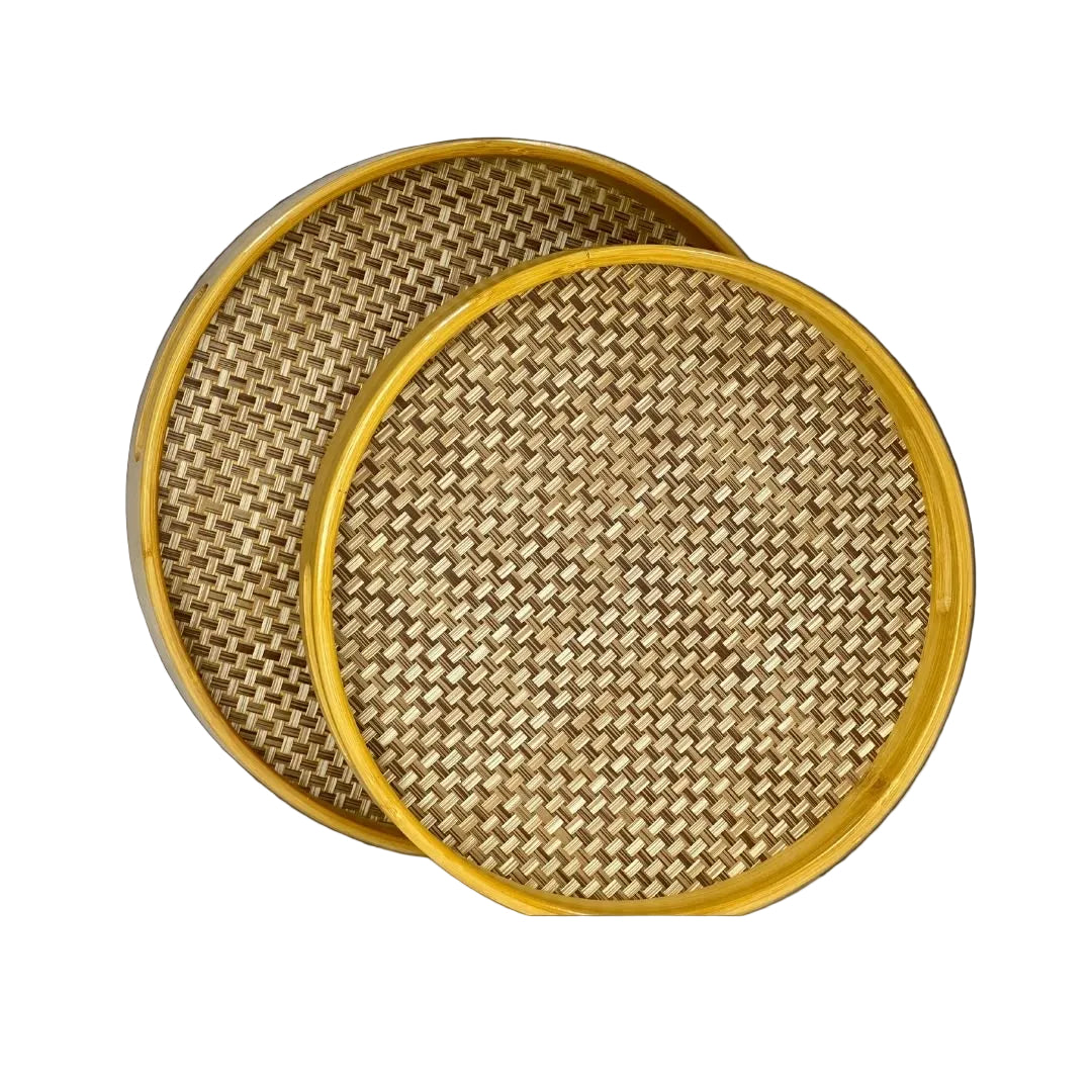 Handwoven Bamboo Decorative Serving Trays – Natural Artisan Set