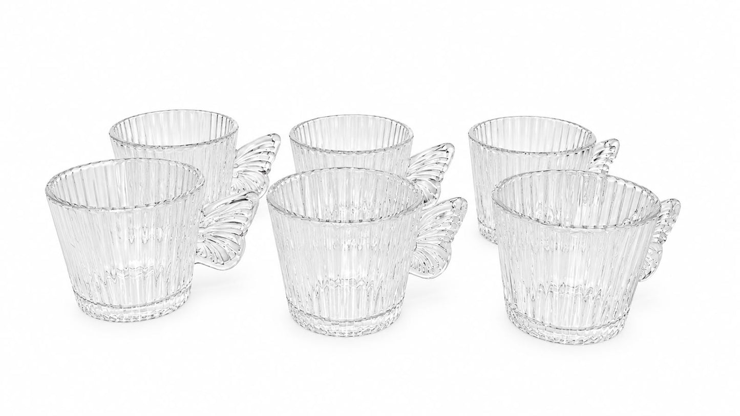 Butterfly Handle Crystal Coffee Cup Set - Set of 6