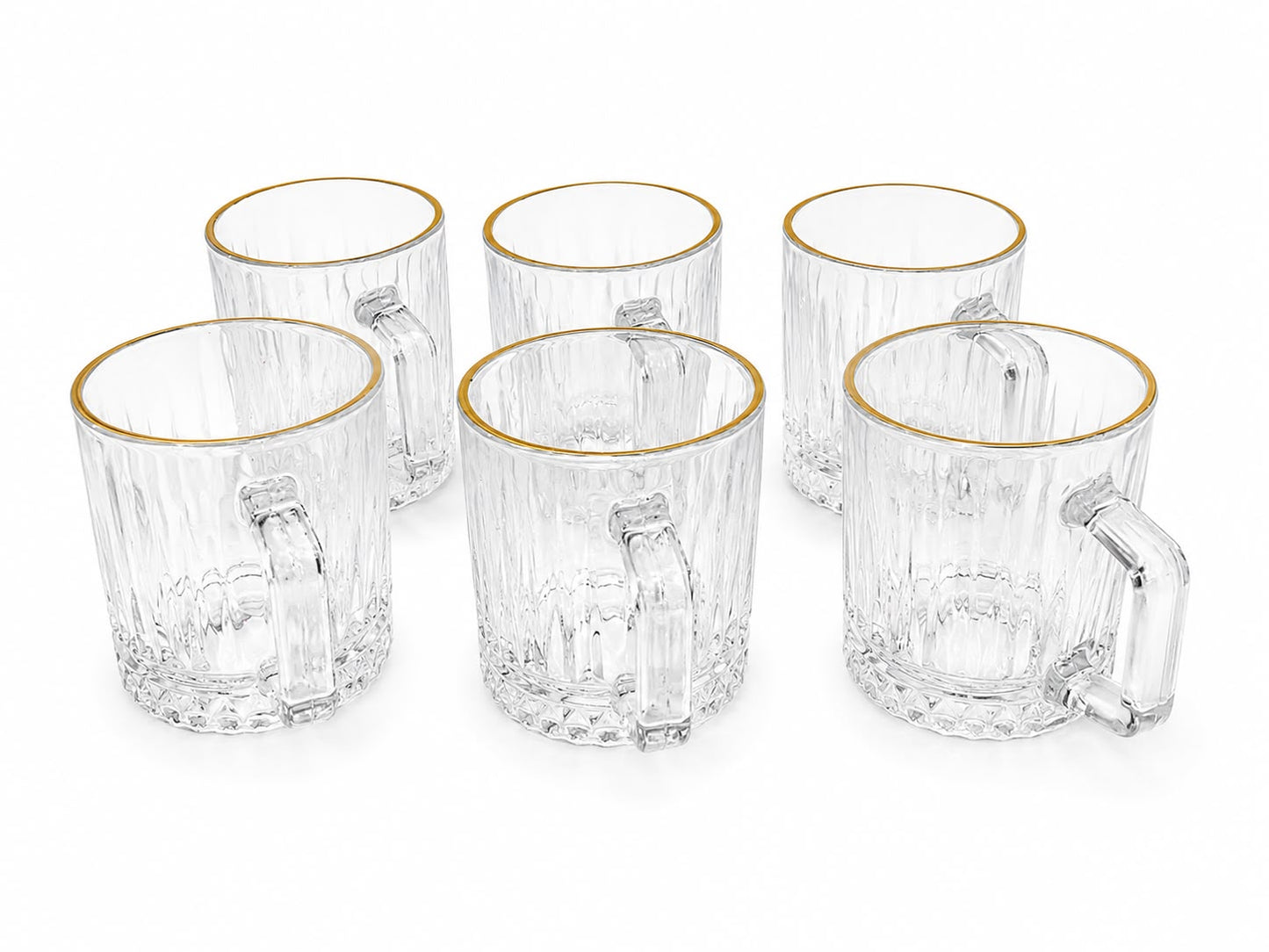 Golden Rim Crystal Glass Mug Set - Set of 6