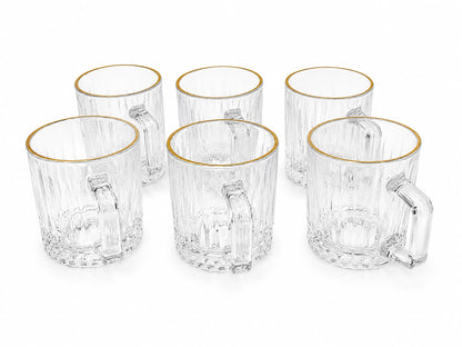 Golden Rim Crystal Glass Mug Set - Set of 6