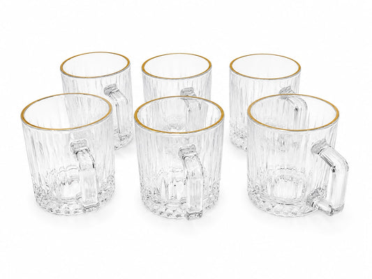 Golden Rim Crystal Glass Mug Set - Set of 6