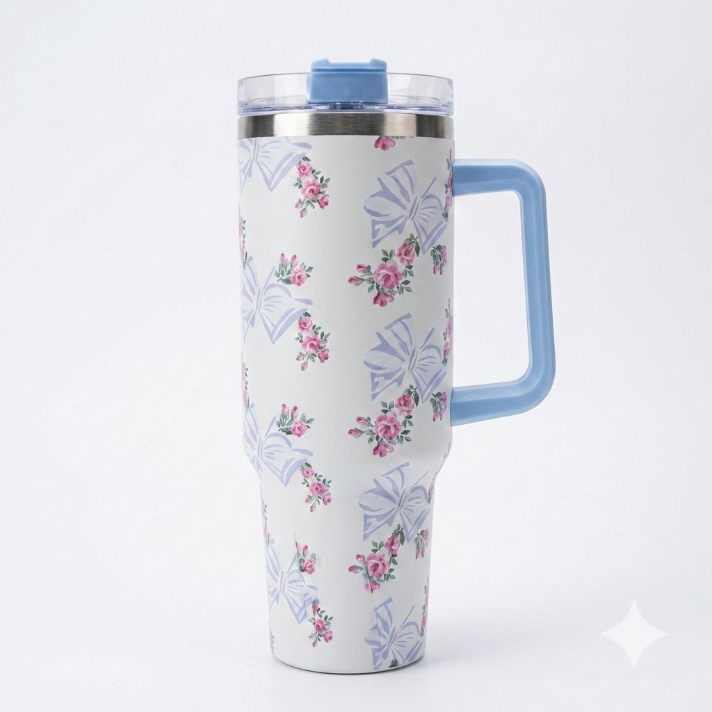 Floral Travel Mug with Handle