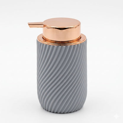 Modern White Soap Dispenser with Rose Gold Pump – Ribbed Spiral Design