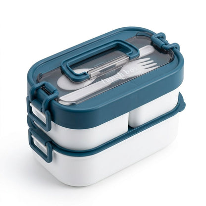 Title: Double Layer Portable Lunch Box with Cutlery