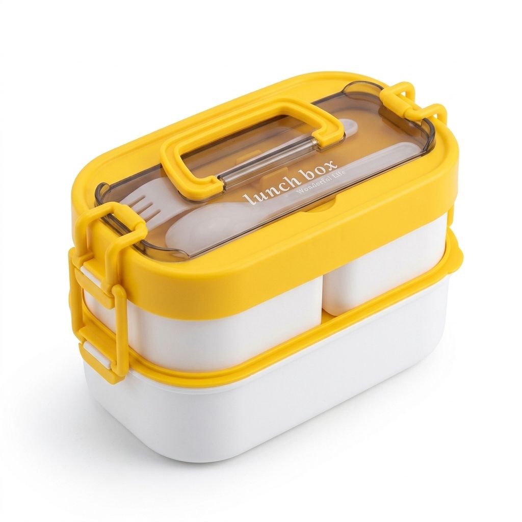 Title: Double Layer Portable Lunch Box with Cutlery