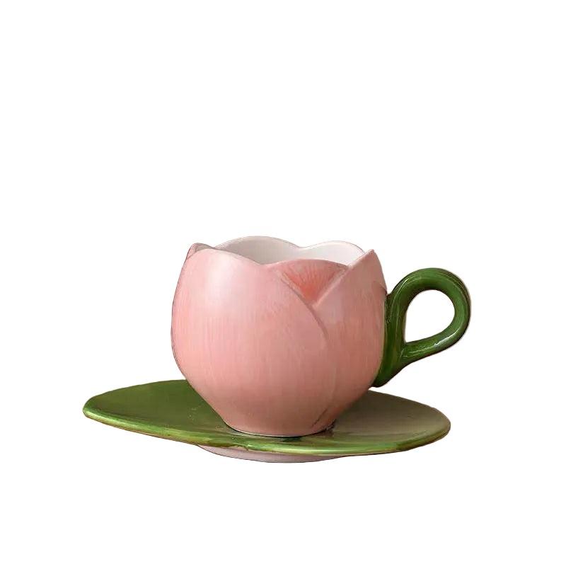 Miniature Flower-Shaped Ceramic Cup and Saucer – Decorative Desk Accessory