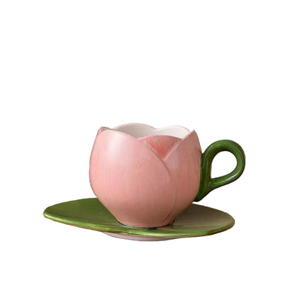 Miniature Flower-Shaped Ceramic Cup and Saucer – Decorative Desk Accessory