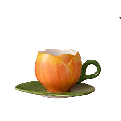 Miniature Flower-Shaped Ceramic Cup and Saucer – Decorative Desk Accessory