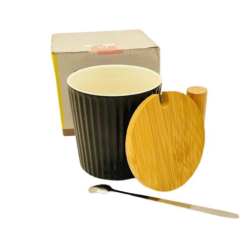 Porcelain Mug with Wooden Cover & Handle