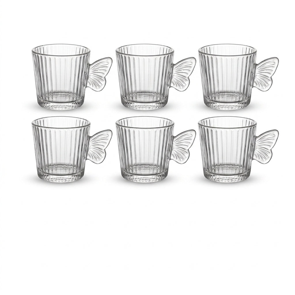Ribbed Glass Cups with Butterfly Wing Handles