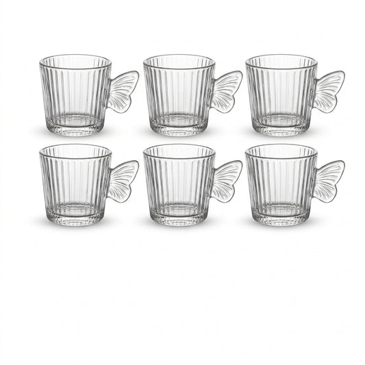 Ribbed Glass Cups with Butterfly Wing Handles