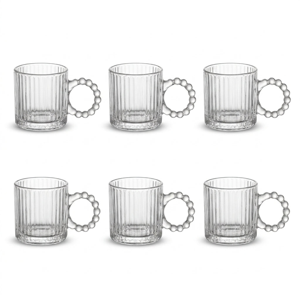 Ribbed Glass Cups with Beaded Ring Handles