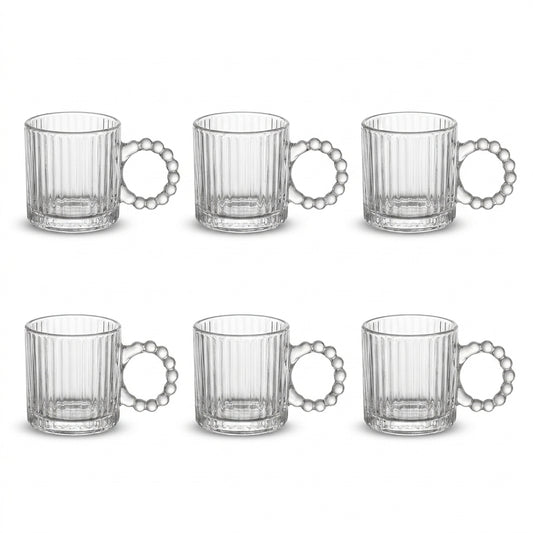 Ribbed Glass Cups with Beaded Ring Handles