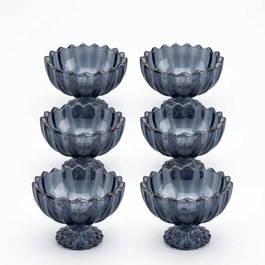 Scalloped Ribbed Glass Pedestal Dessert Bowls