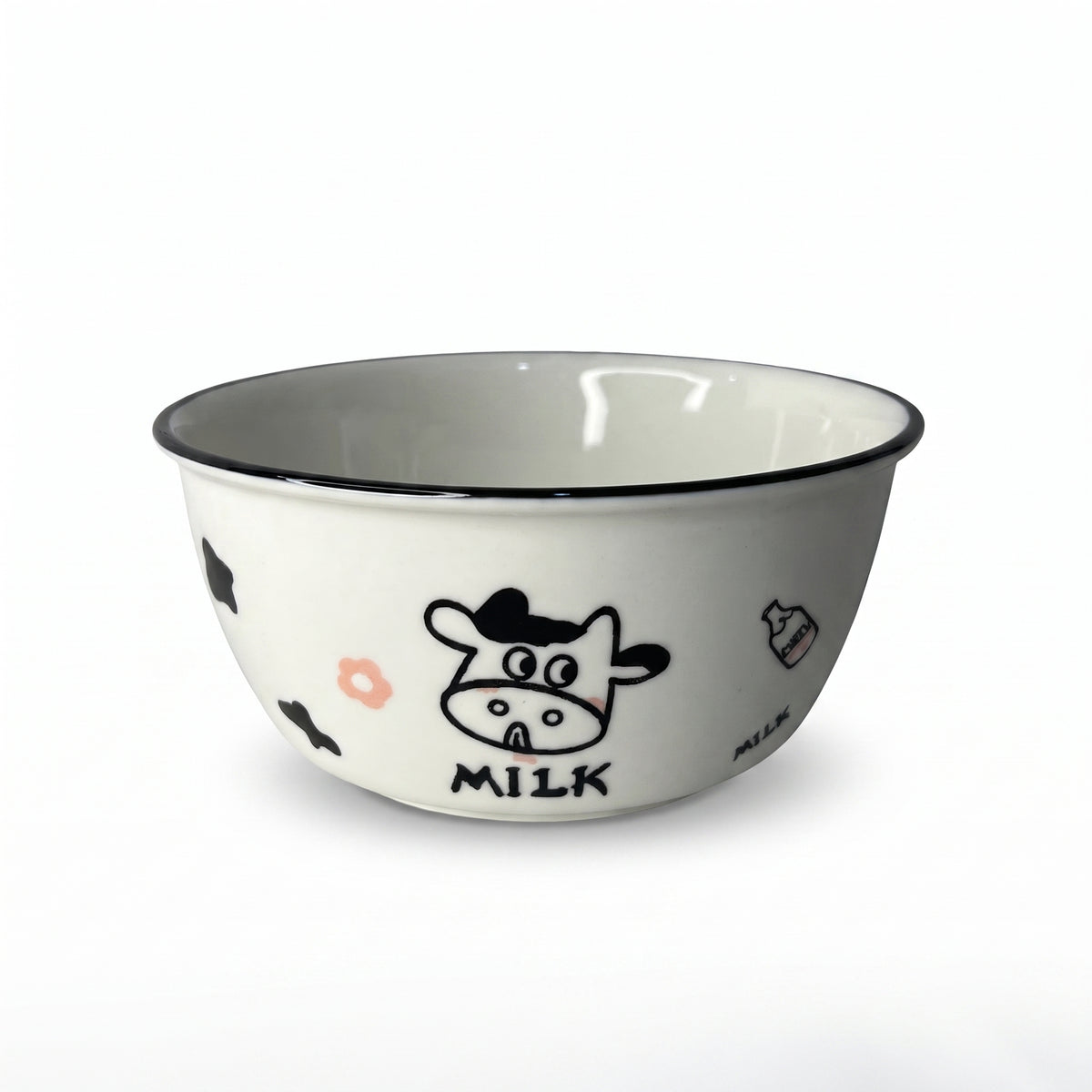 Medium playful Cow Motif Round Cereal Bowl with Text