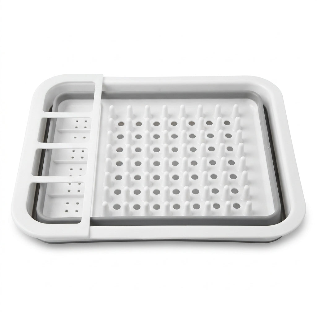 Collapsible Pegged Dish Drying Rack with Utensil Holder