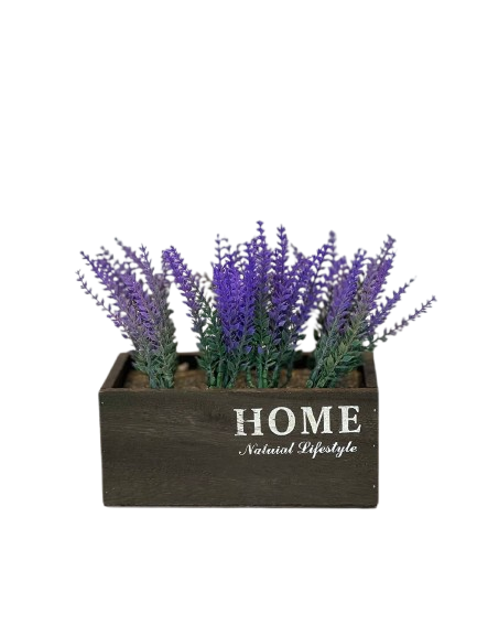 Artificial Lavender Plant in Wooden “HOME” Box