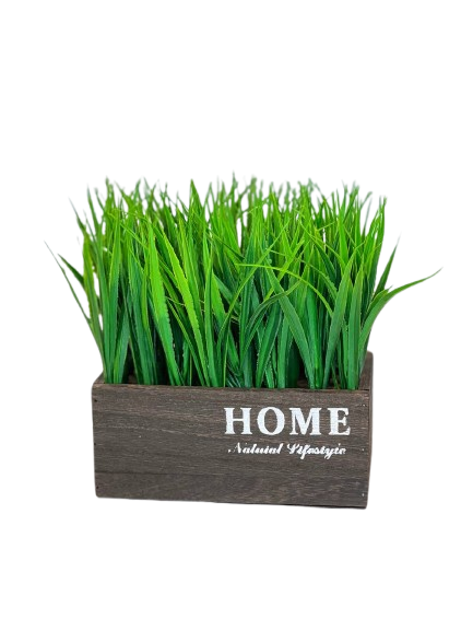 Decorative Faux Grass in Wooden “HOME” Box