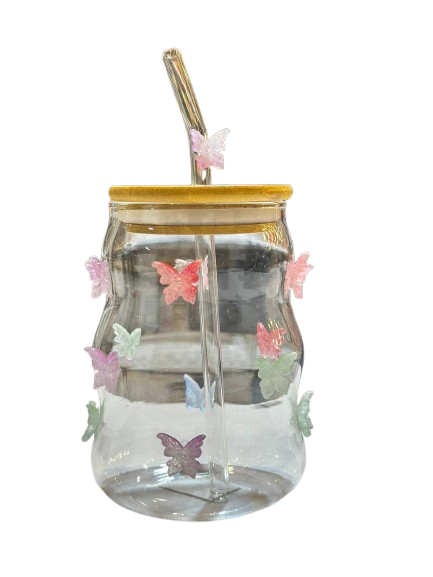 Butterfly Glass Jar Cup
