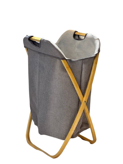 Foldable Bamboo Laundry Hamper with Black Fabric Bag