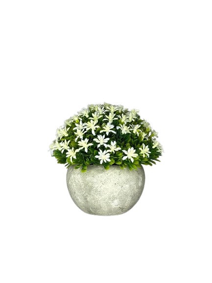 Mini White Daisy Faux Plant in Stone Pot