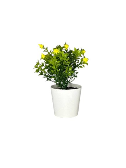Mini Yellow Blossom Faux Plant in White Pot