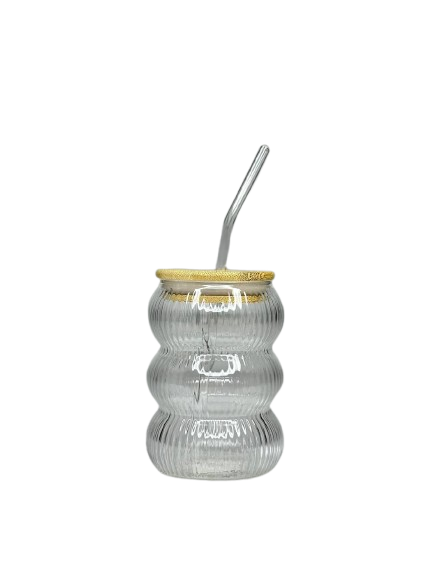 Ripple Glass Tumbler with Lid & Straw