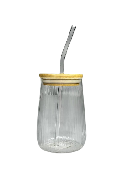 Glass Tumbler with Bamboo Lid & Straw