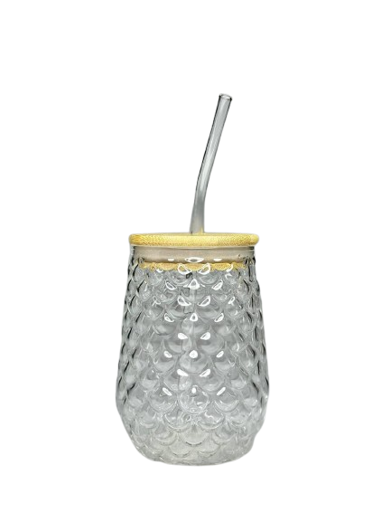 Textured Glass Tumbler with Bamboo Lid & Straw