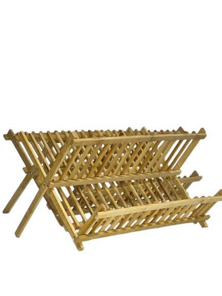 Bamboo Foldable Dish Drying Rack (Double-Tier)