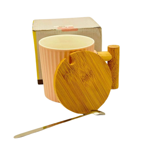 Porcelain Mug with Wooden Cover & Handle